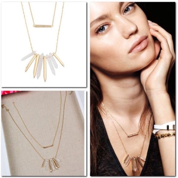 Stella & Dot Rebel Cluster Quartz Gold Layered Necklace - Picture 6 of 8